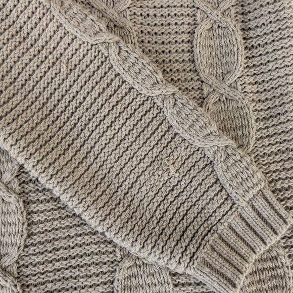 Vintage V-Neck Cable Knit Pullover Sweater Women's Medium British Tan 80s 90s - Picture 9 of 11